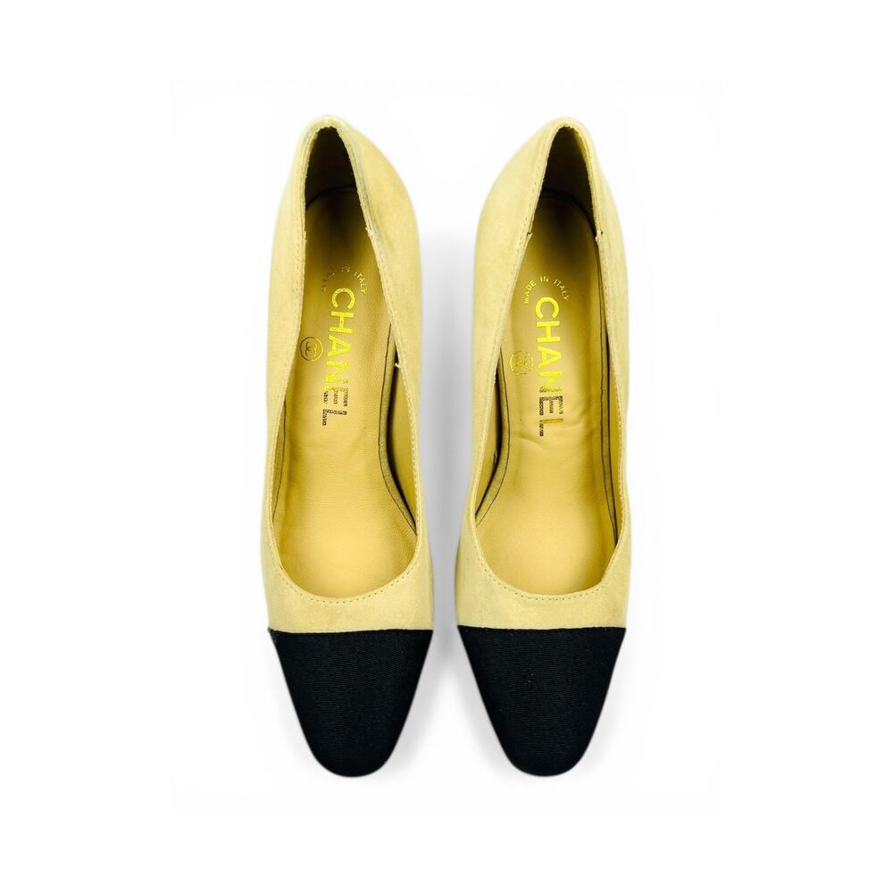 Chanel Cap Toe Beige Suede Block Heel Pumps EU 36 Two Tone - Picture 2 of 9